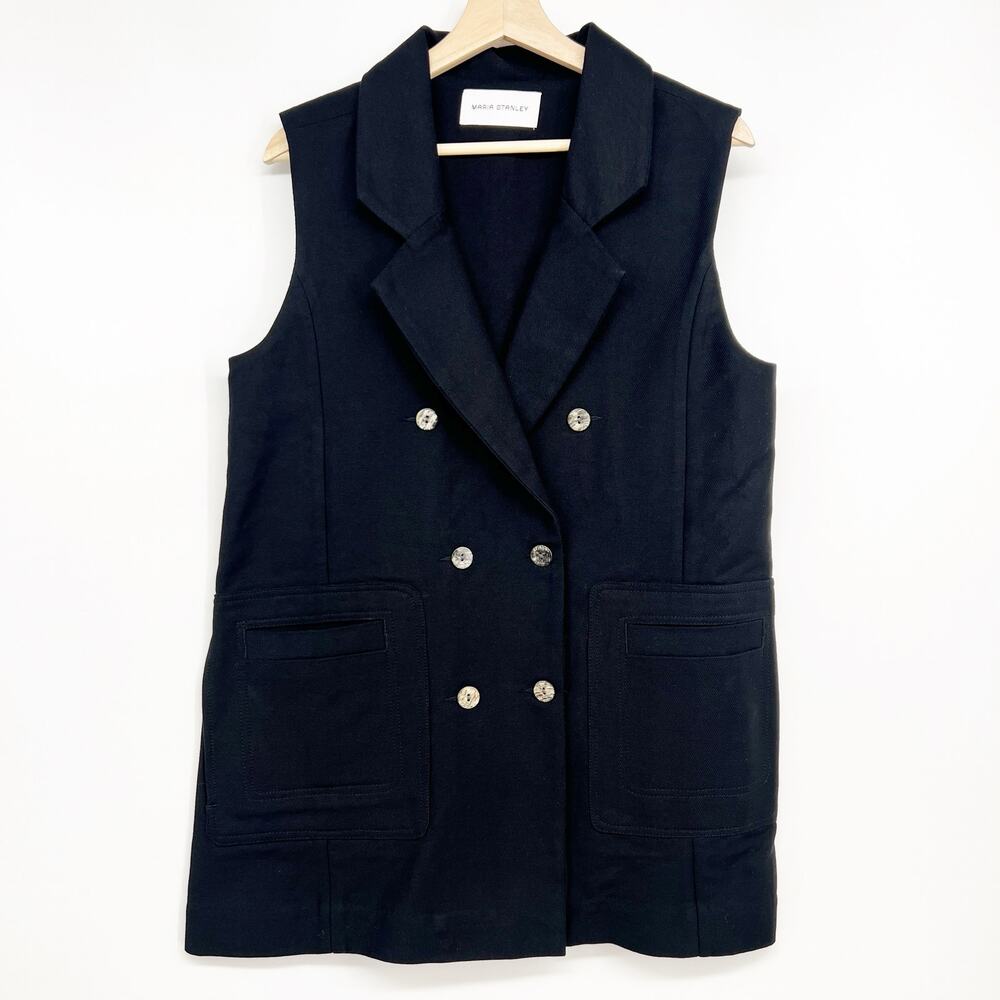 Maria Stanley Asche Waistcoat Vest Women S Black Double Breasted Organic Cotton - Picture 2 of 11